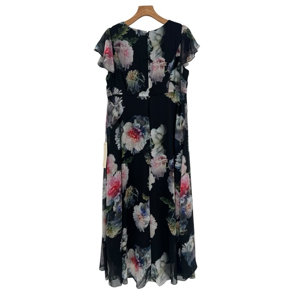 Adrianna Papell Floral Overlay Maxi Wide Leg Jumpsuit in Black Multi Size 16 - Picture 5 of 16